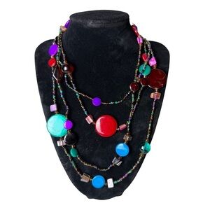 Beaded Extra Long Necklace Multicolor Blue, Purple, Red